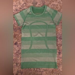 lululemon athletica Green Striped Short Sleeve Tee